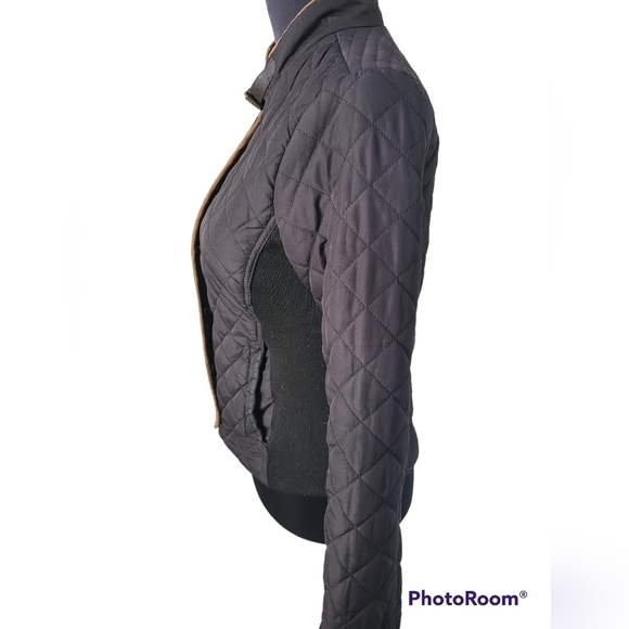 U2B Quilted Bomber Jacket Black & Brown Full Zip Size Small - Picture 2 of 10